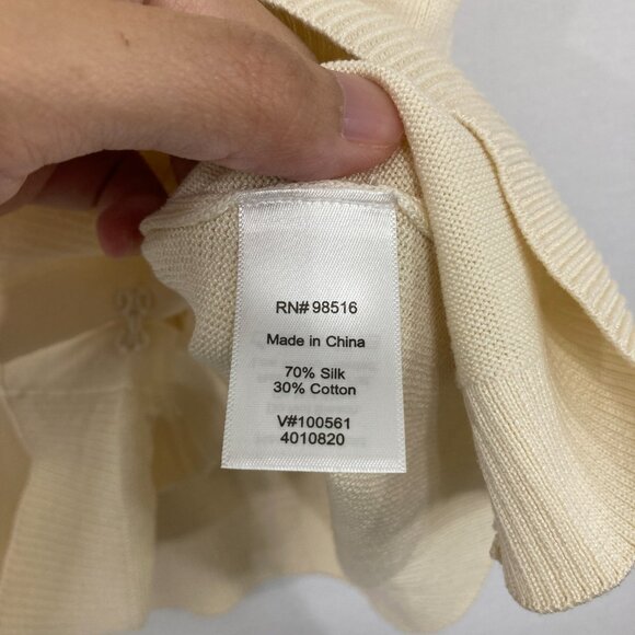 Coldwater Creek size XL Cream Beige Silk Blend Beaded Button Cardigan Preppy - Picture 8 of 10